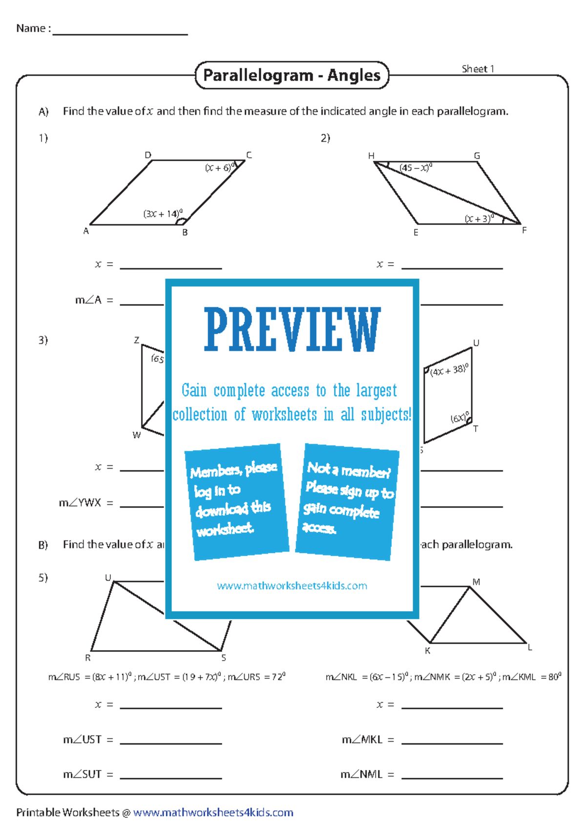 Solve x angles 1 tkbsbk - ####### A) ####### B)5) ####### 1) m–A = x ...