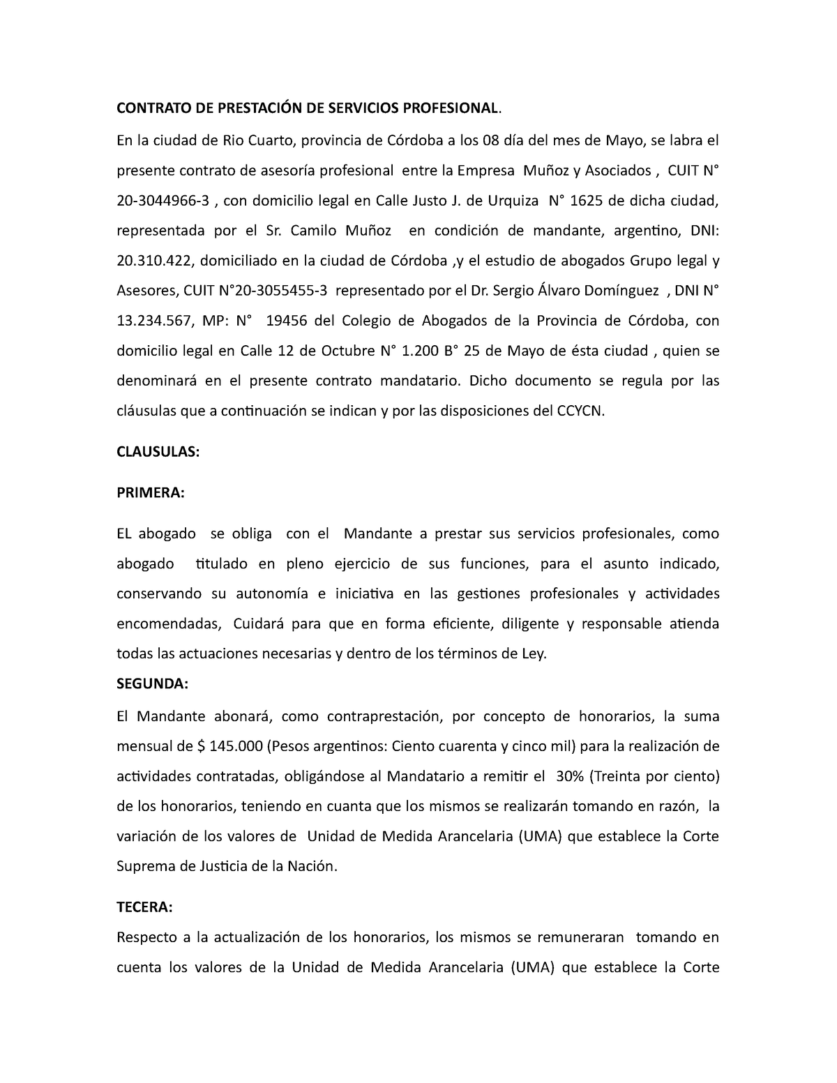 Contrato DE Prestación DE Servicios Profesional de abogados - CONTRATO DE  PRESTACIÓN DE SERVICIOS - Studocu