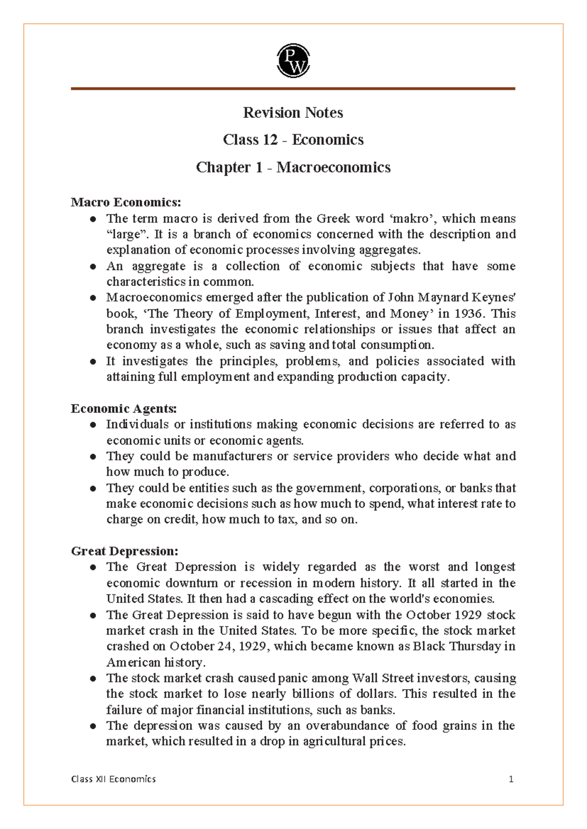 Introduction To Macro Economics Class 12 Notes CBSE Macro Economics ...