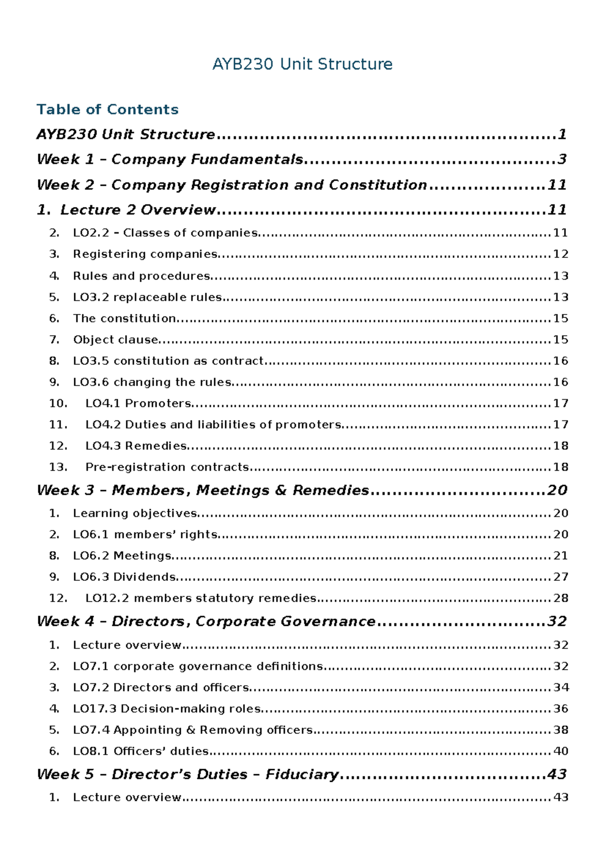 AYB230 Unit Lecture - AYB230 Unit Structure AYB230 Unit - Studocu