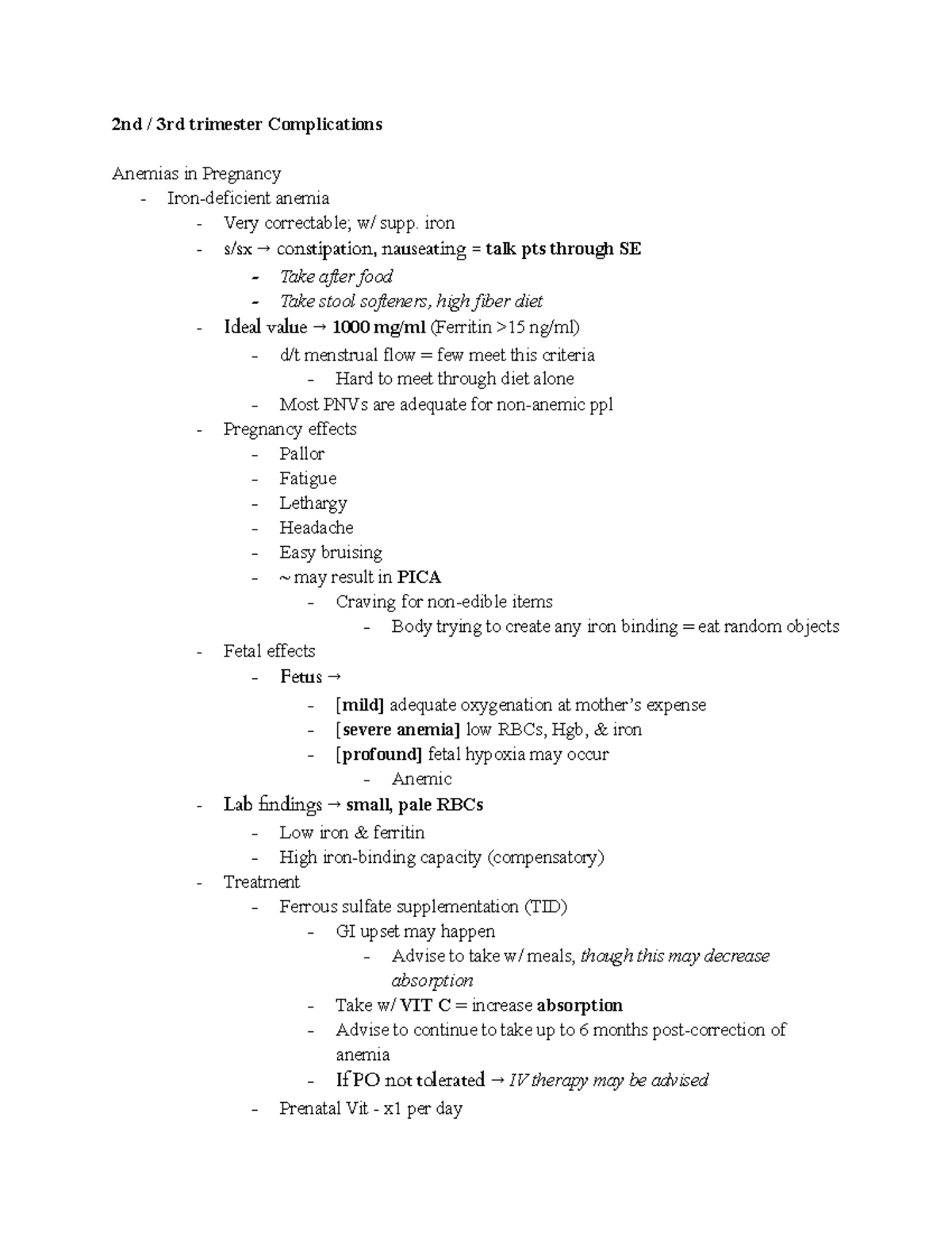 Class 6 Antepartum Complications 2nd / 3rd trimester Complications
