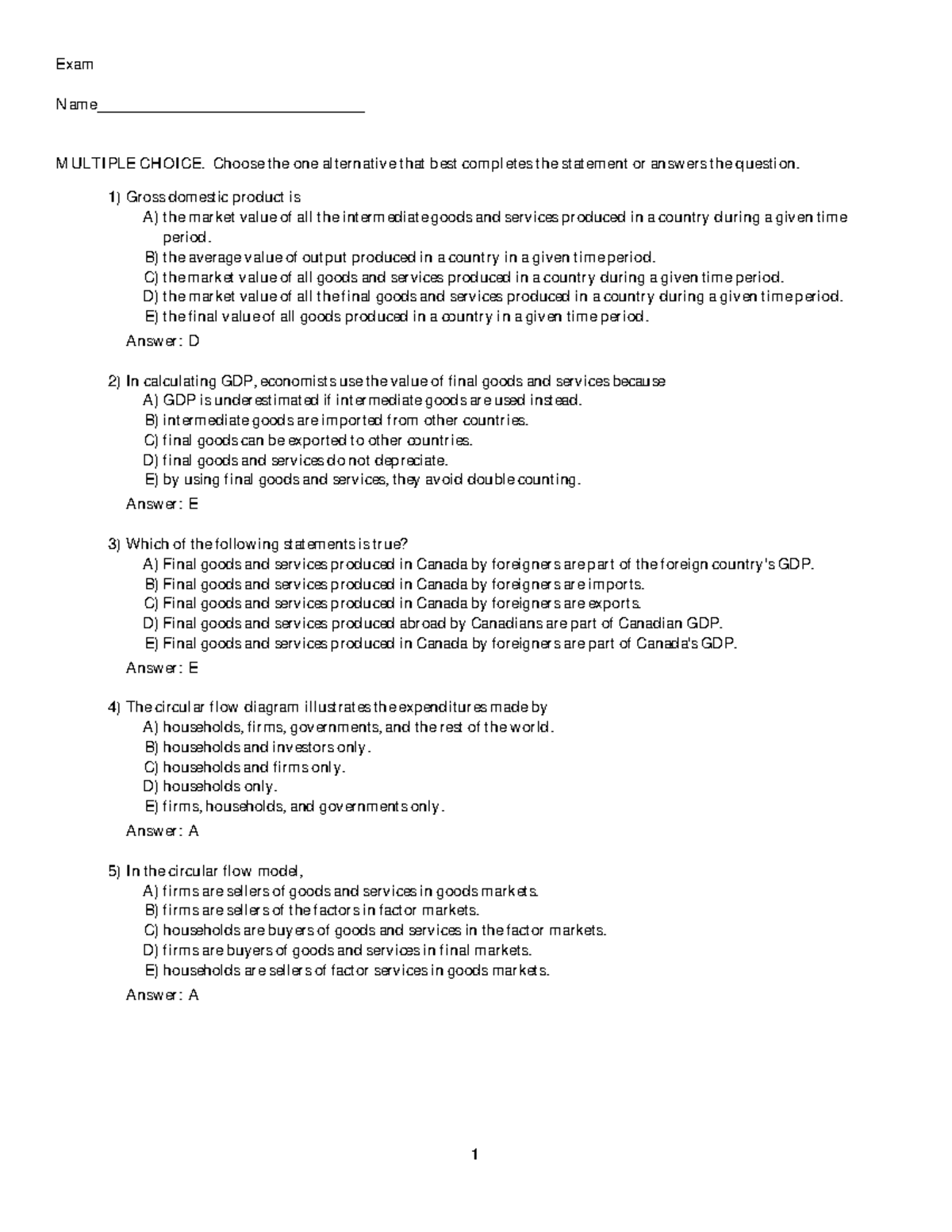 Chapter 4 practice questions - Exam Name ...