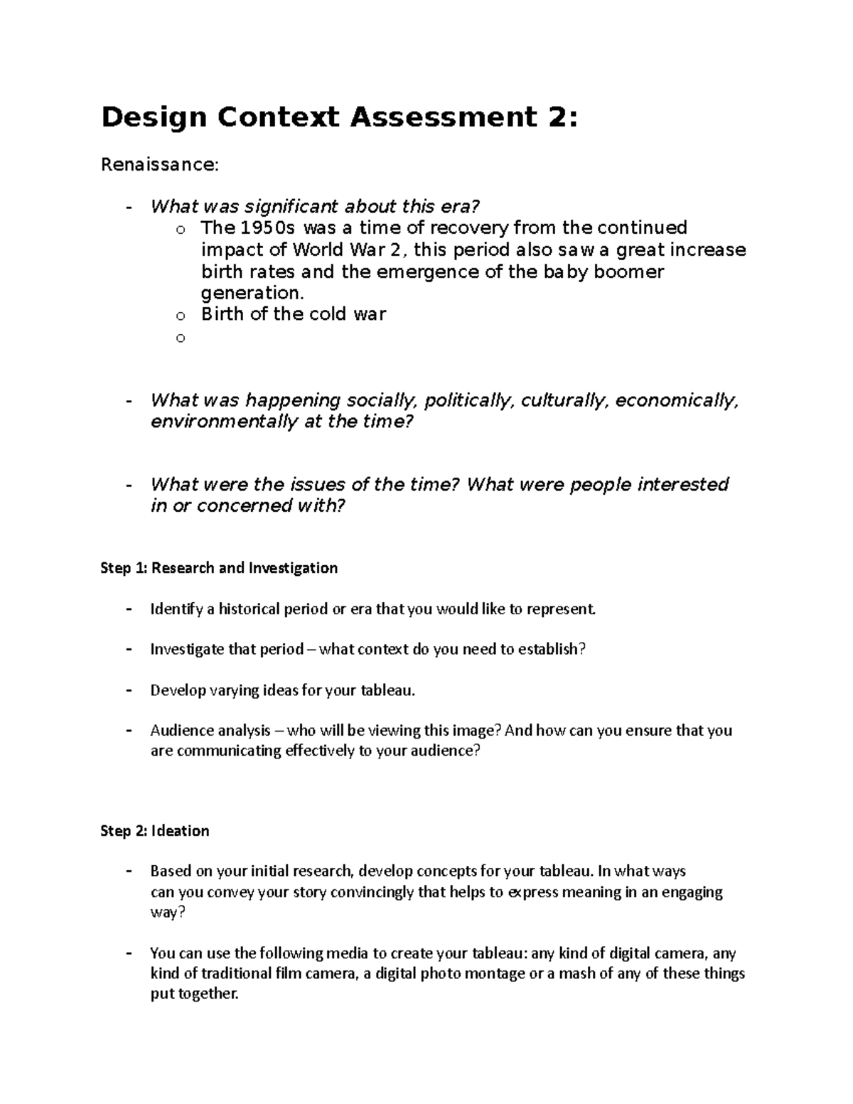 Design Context Assessment - o Birth of the cold war o - What was ...