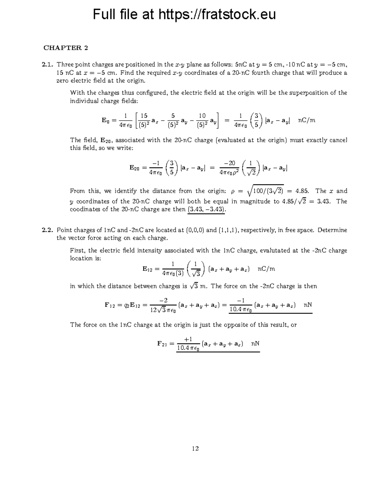 EMT ch2 solution - CHAPTER 2 Three point charges are positioned in the ...