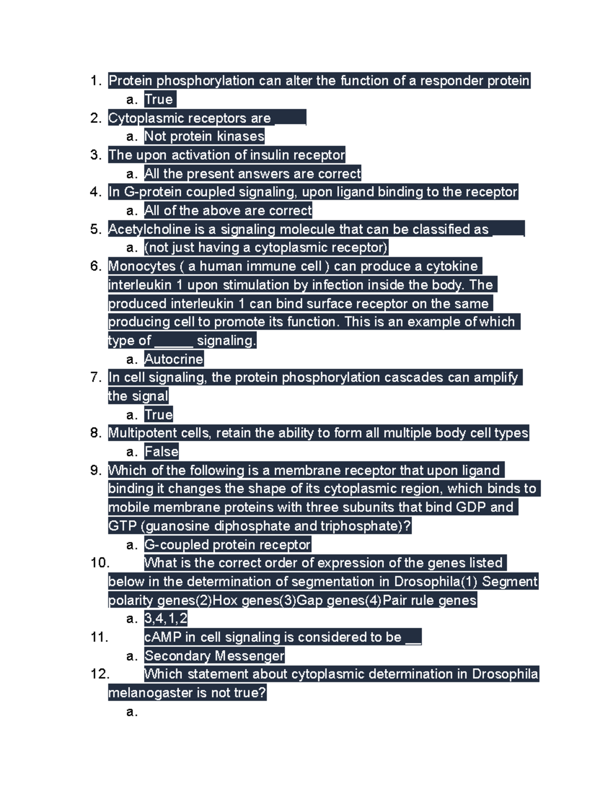 Homework 3 - Cell signaling practice questions - Protein ...