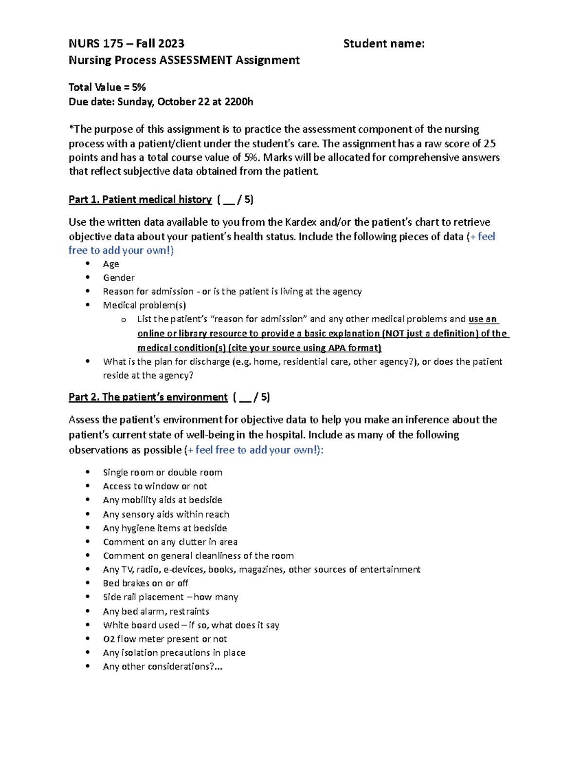 nursing exam room assignment 2023