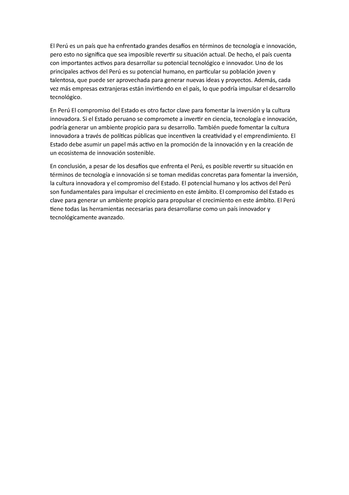 Texto argumentativo - ojala y les sirva - El Perú es un país que ha ...