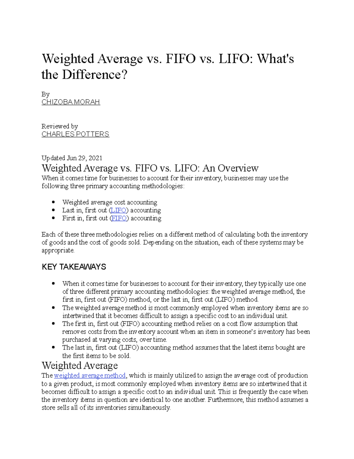 Weighted Average - mkt - Weighted Average vs. FIFO vs. LIFO: What's the ...