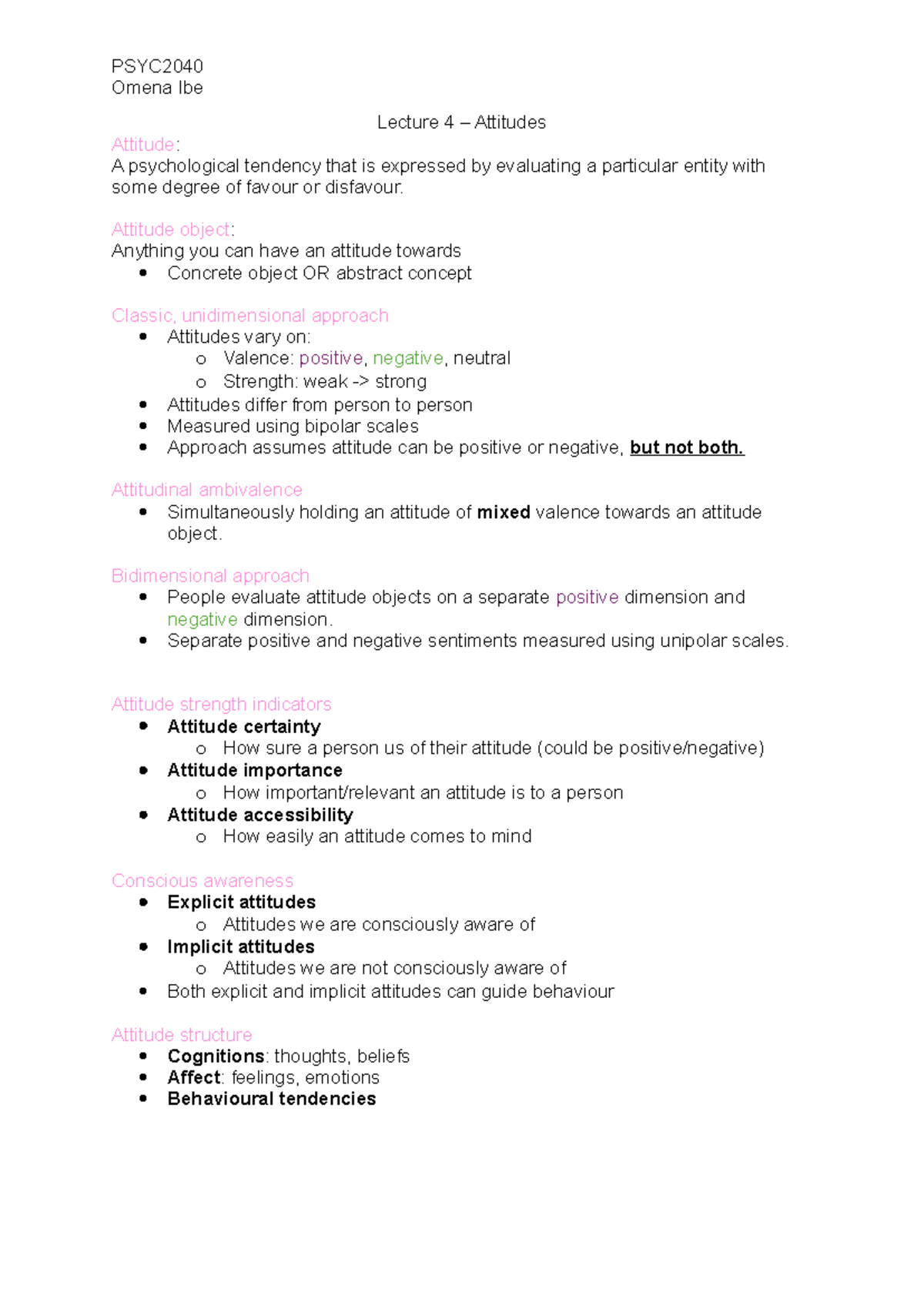 Lecture 4 - Attitudes - Notes on Attititudes - Omena Ibe Lecture 4 ...