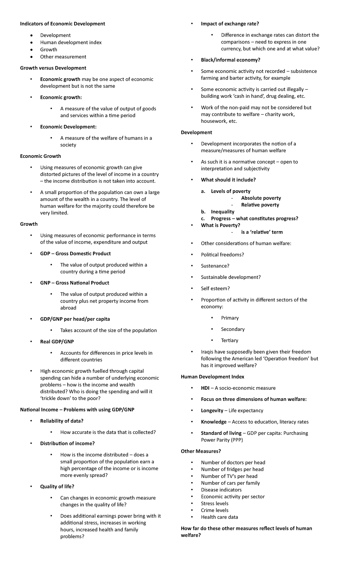 Indicators of Economic Development - A small proportion of the ...