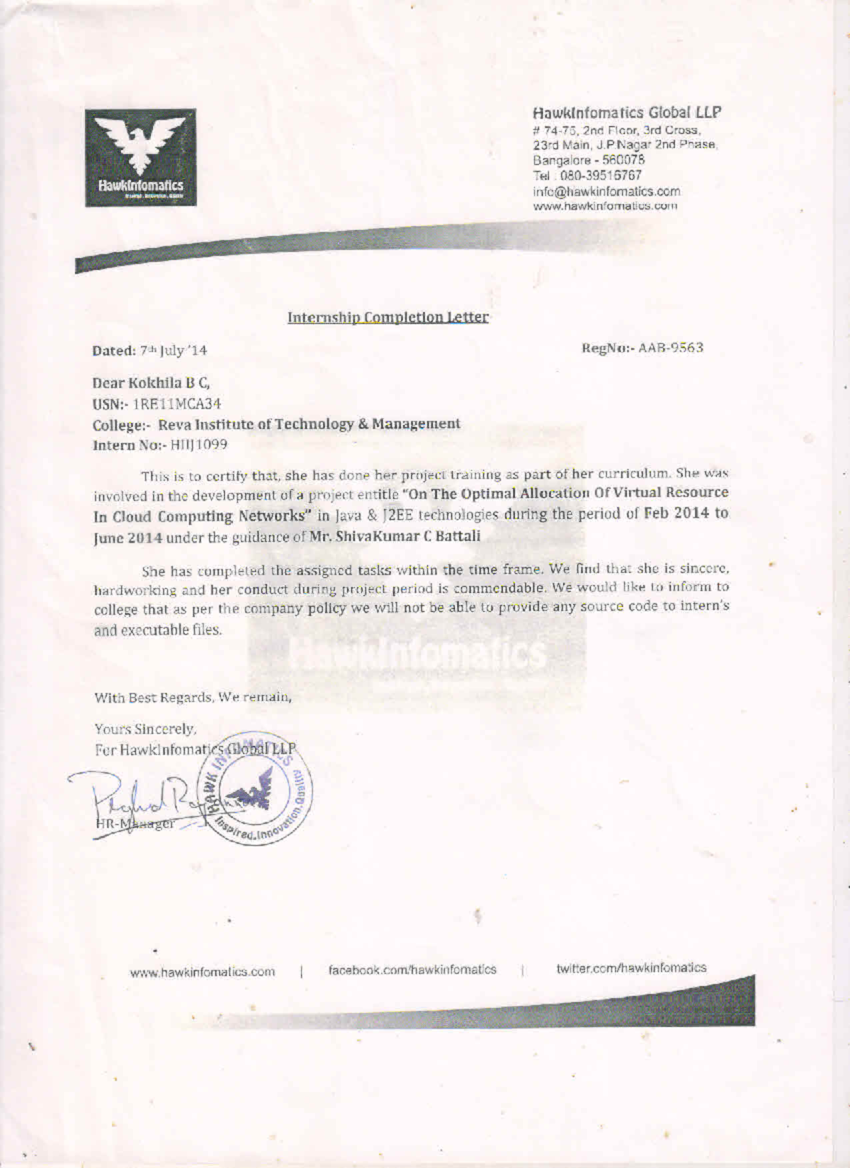Internship letter - Digital Fluency - BCA tumkur - Studocu