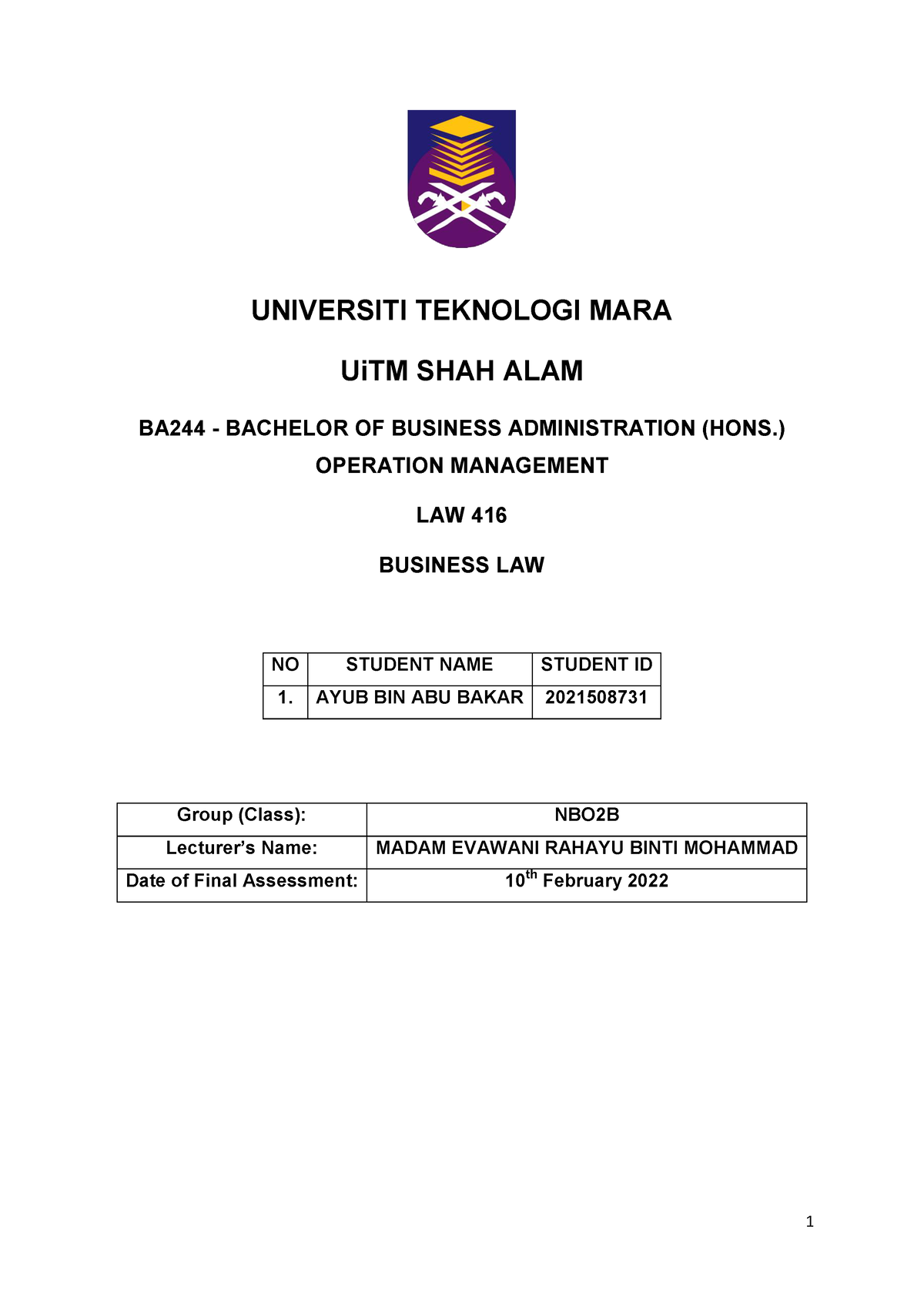 law 416 uitm assignment