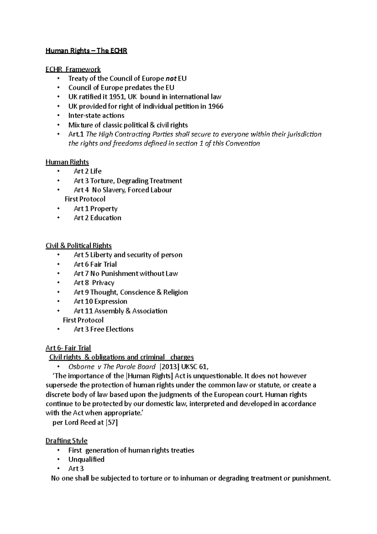 Public Law II - The ECHR - Lecture notes 6 - Human Rights – The ECHR ...