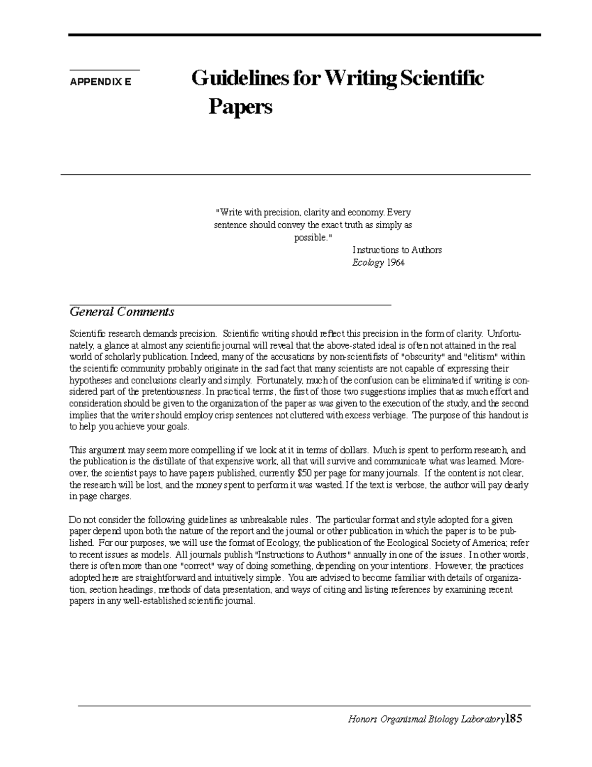 ENVS3004 Scientific Paper Guidelines 1 Sem1 2024 - Honors Organismal ...