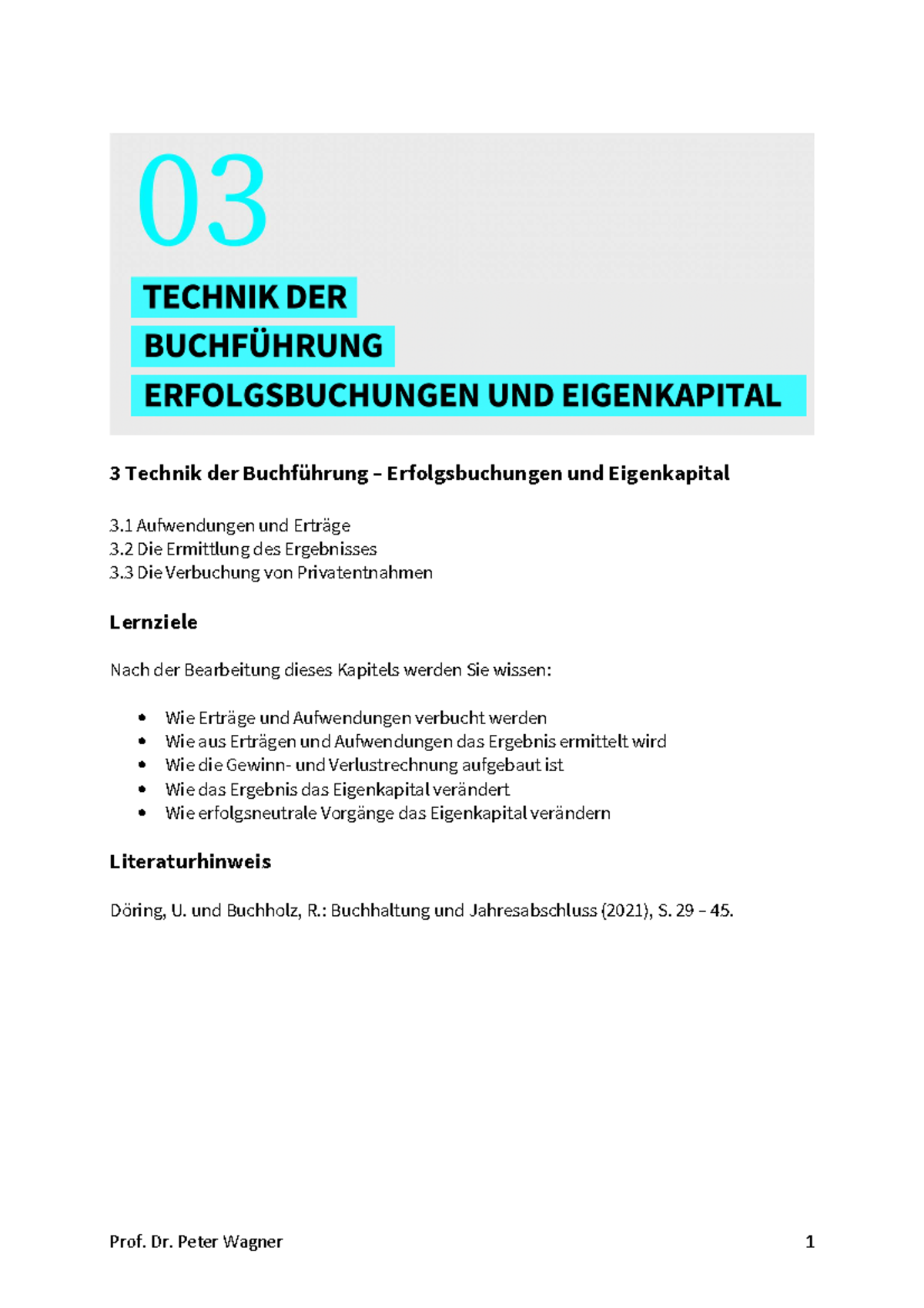 Wagner Bufü Termin 3 Skript Vorbereitung - 3 Technik Der Buchführung ...