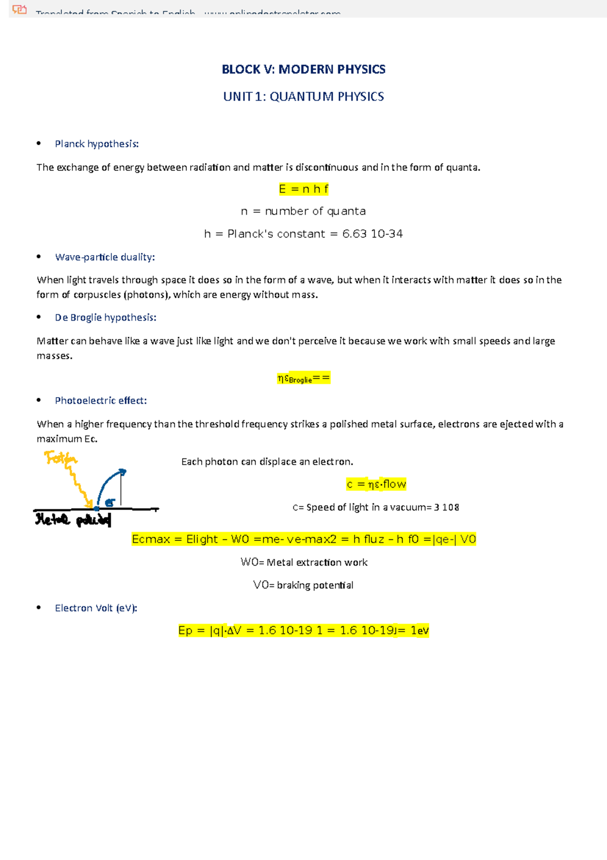 UNIT 5 - BLOCK V: MODERN PHYSICS UNIT 1: QUANTUM PHYSICS Planck ...