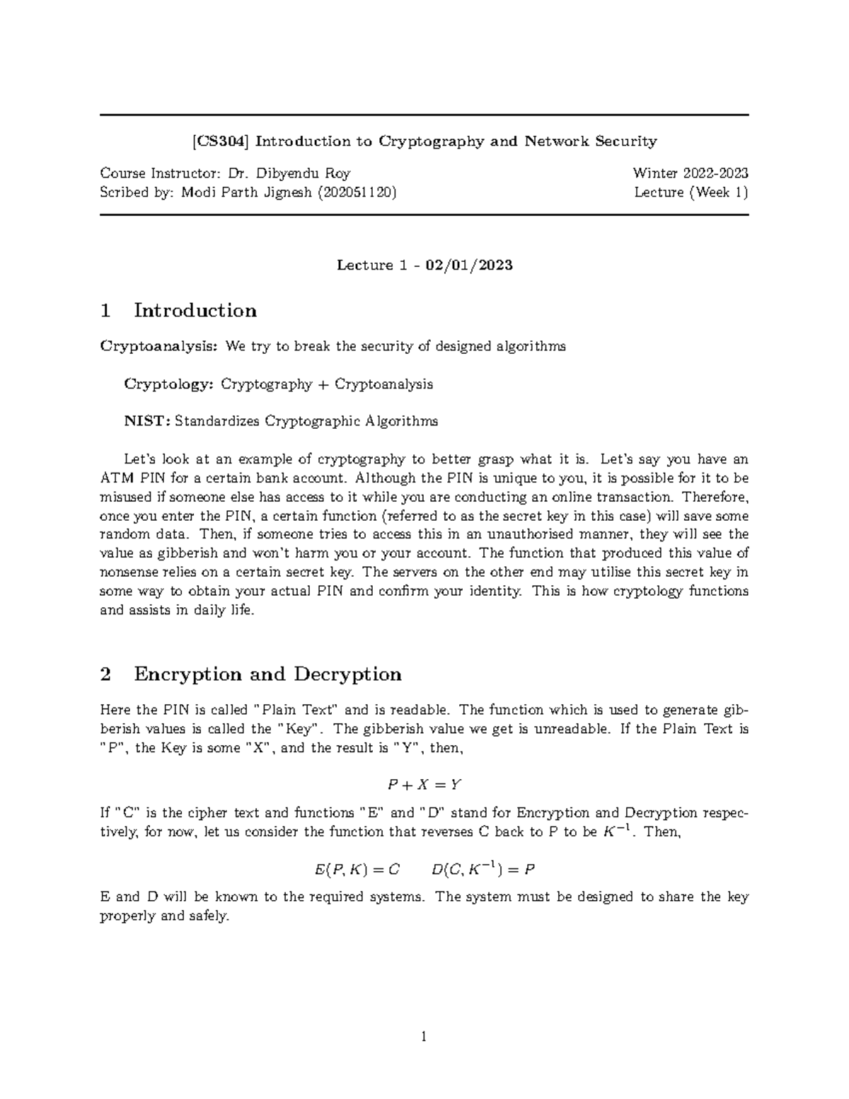 cryptography Scribe - [CS304] Introduction to Cryptography and Network ...