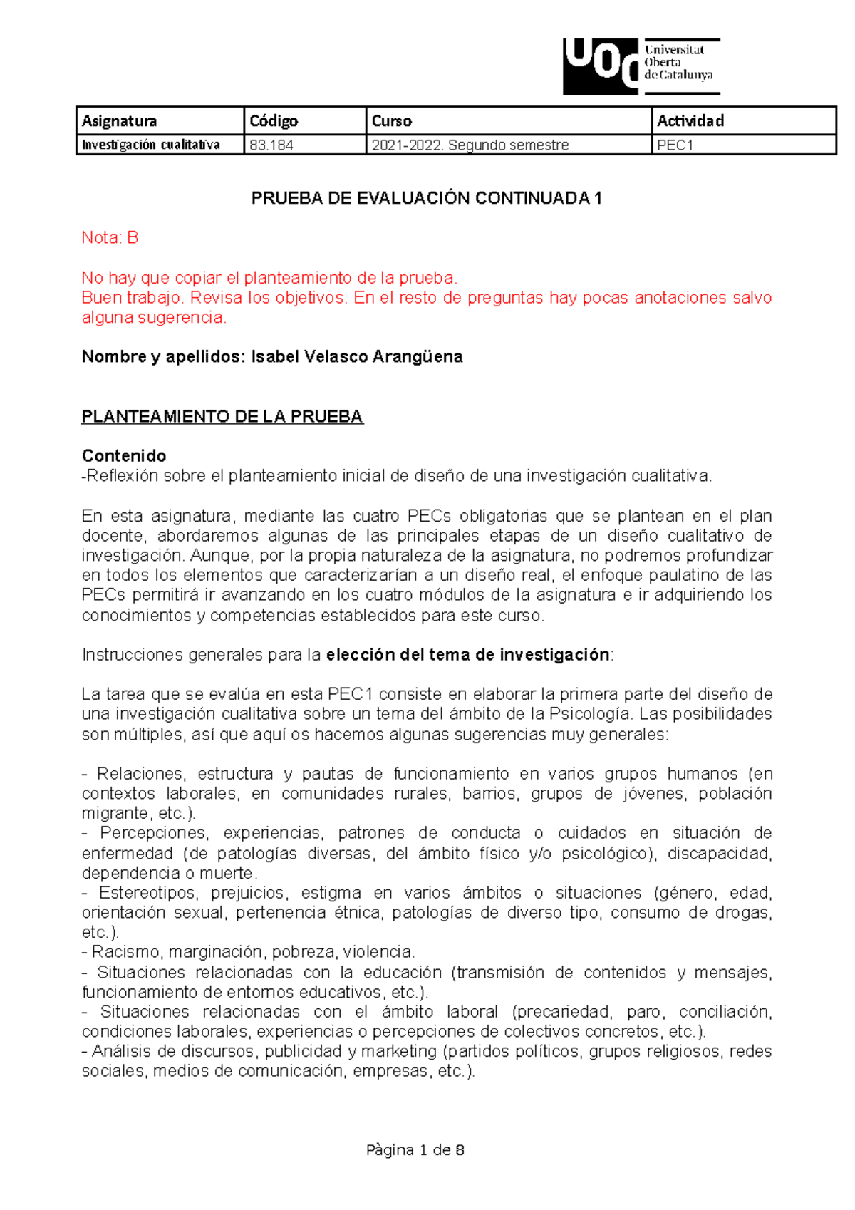 NOTA B PEC 1 - Pec Resuelta Nota B - Investigación Cualitativa 83 2021 ...