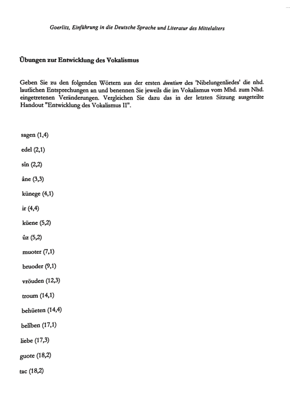 Übungen zum Lautwandel MHD-NHD mit Handout - Einführung in das ...