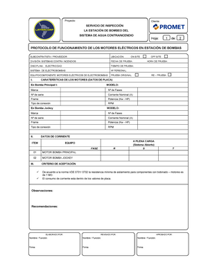 Formato de Prueba de Aislamiento para motores electricos - PROTOCOLO DE  FUNCIONAMIENTO DE LOS - Studocu