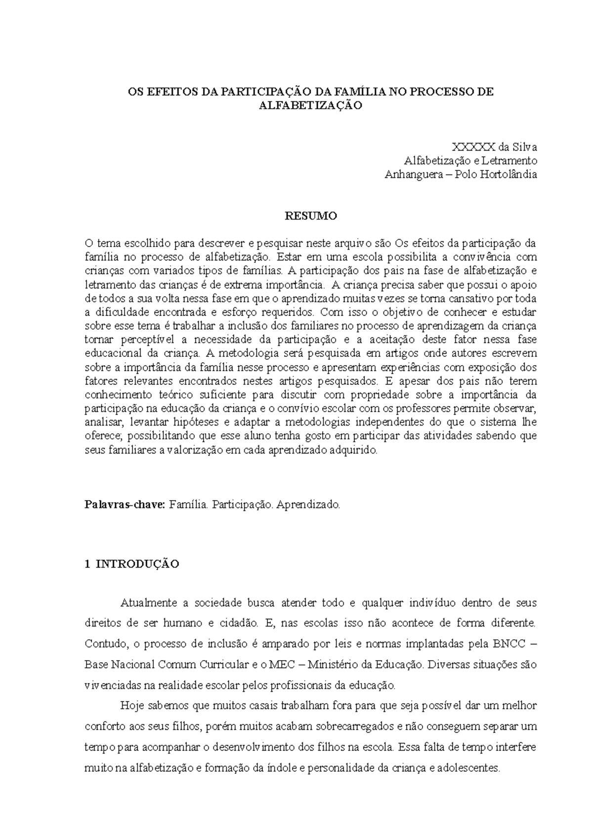 OS Efeitos DA Participação DA Família NO Processo DE Alfabetização ...