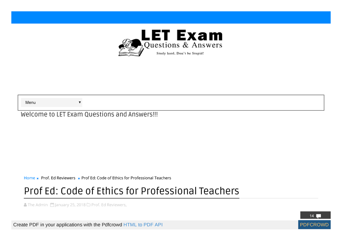 Letqa Blogspot Com 18 01 Prof Ed Code Of Ethics For Profes Welcome To Let Exam Questions And Studocu