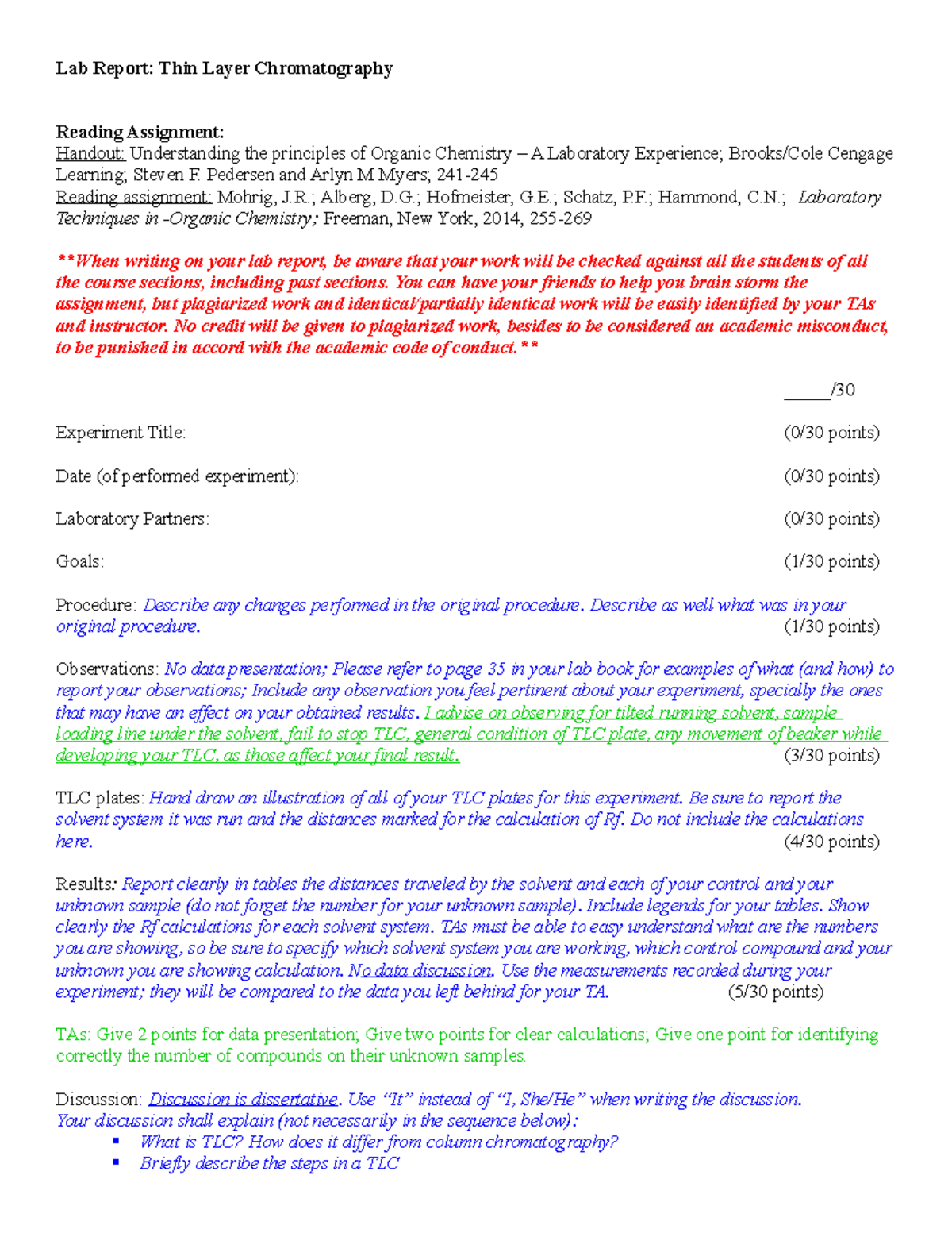 Lab Report Thin Layer Chromatography - Lab Report: Thin Layer ...