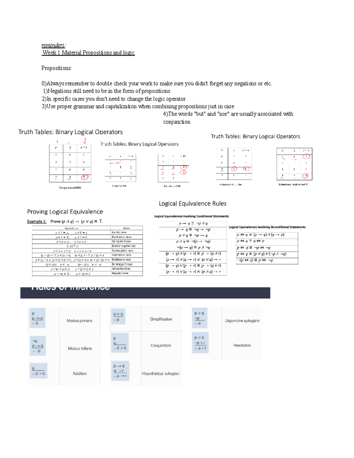 Ultimate Cheet sheet - reminders: Week 1 Material Propositions and ...