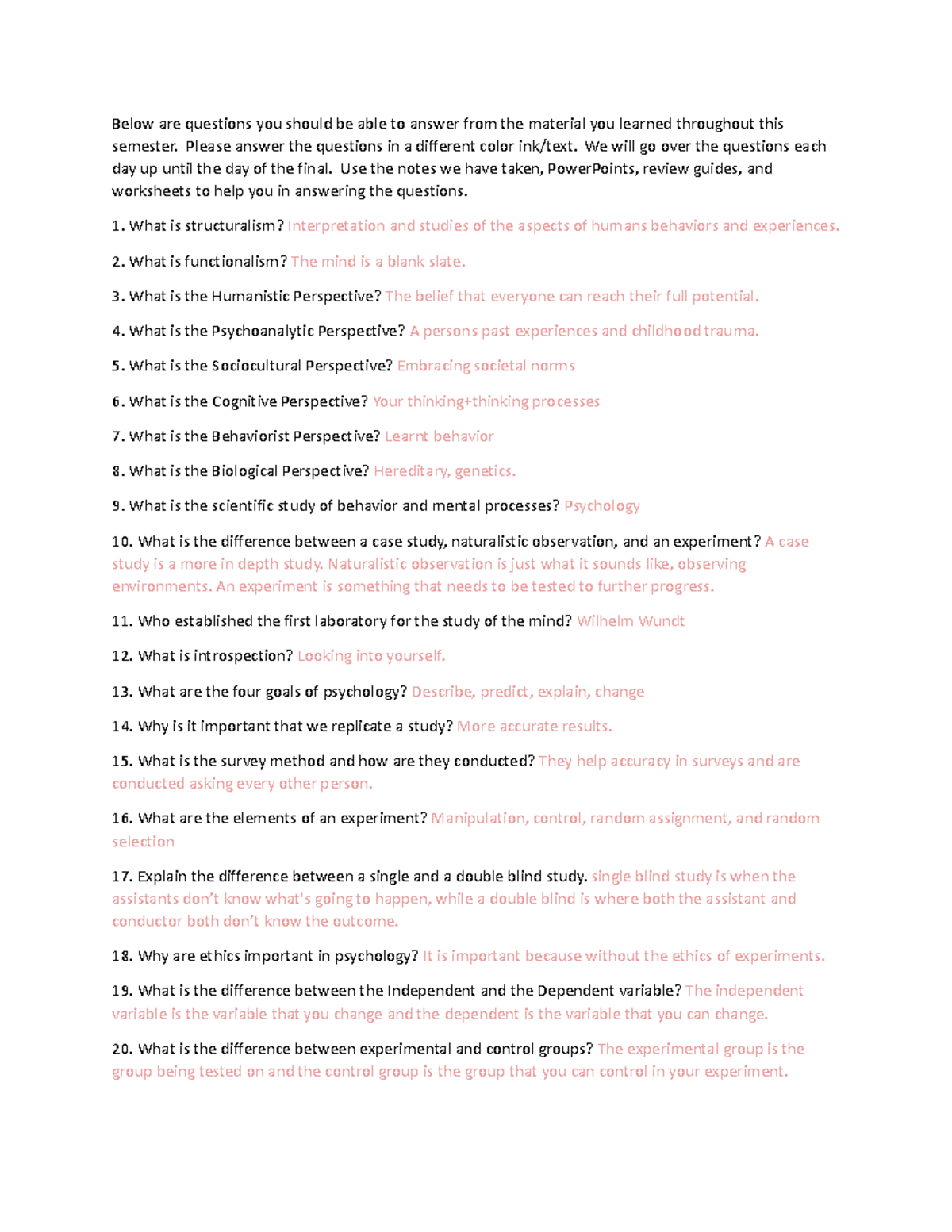 Psychology Study Guides - Below Are Questions You Should Be Able To ...