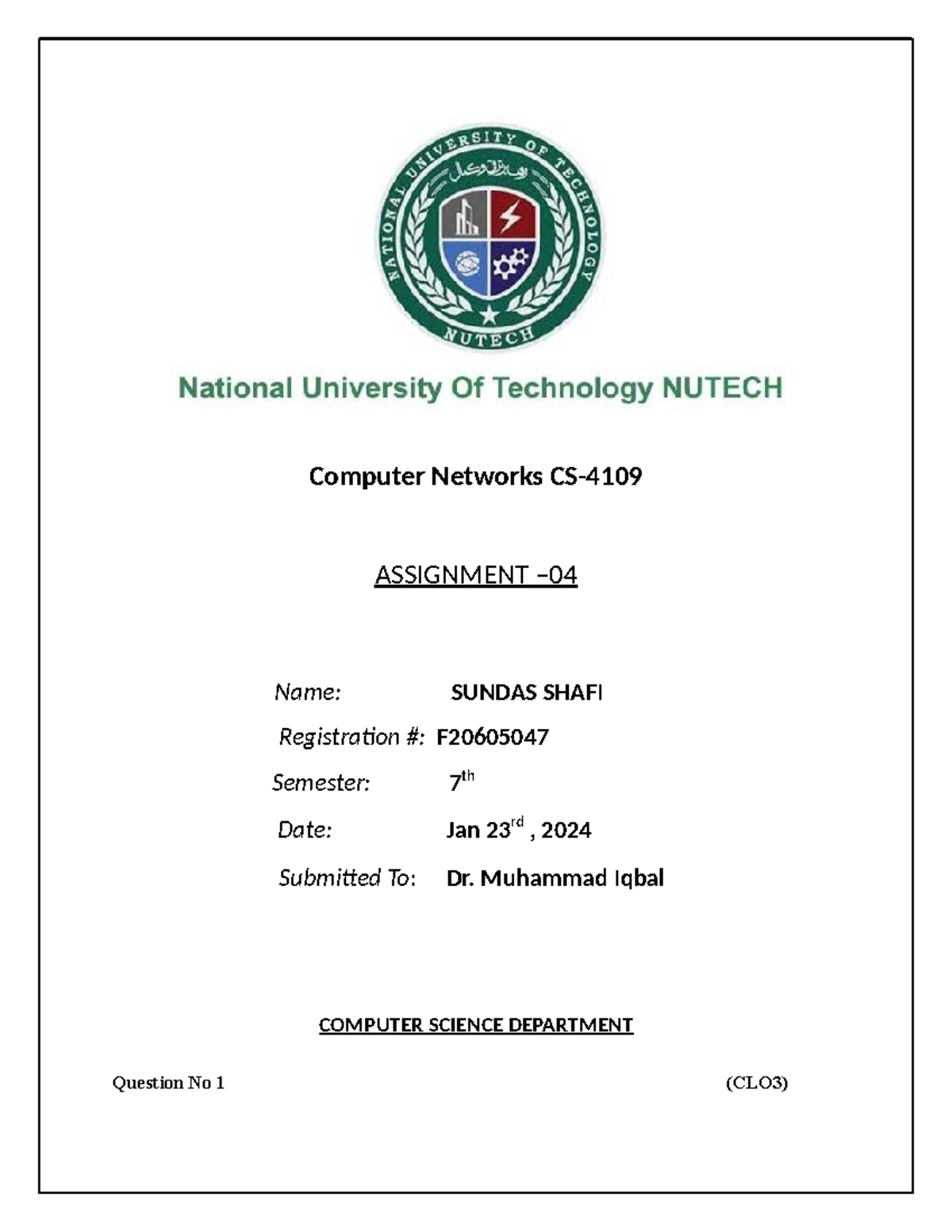 Assignment-Computer Network - Computer Networks CS- ASSIGNMENT – Name ...