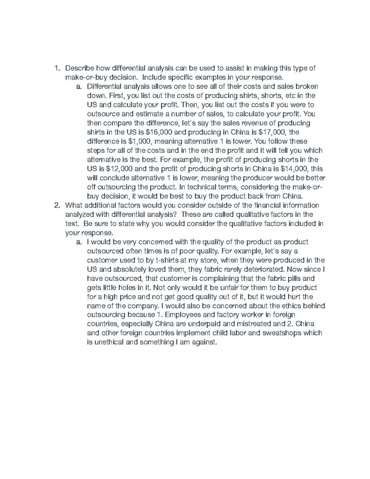 Bus 172A #2 - Lecture notes 2 - Describe how differential analysis can ...