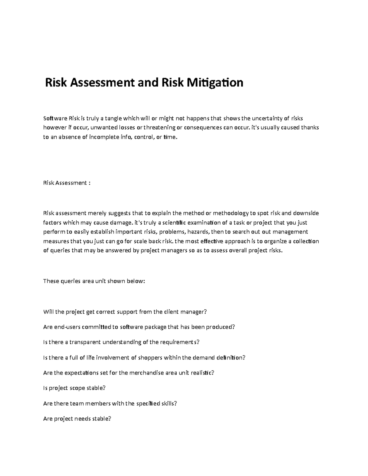 Risk Assessment and Risk Mitigation - Risk Assessment and Risk ...