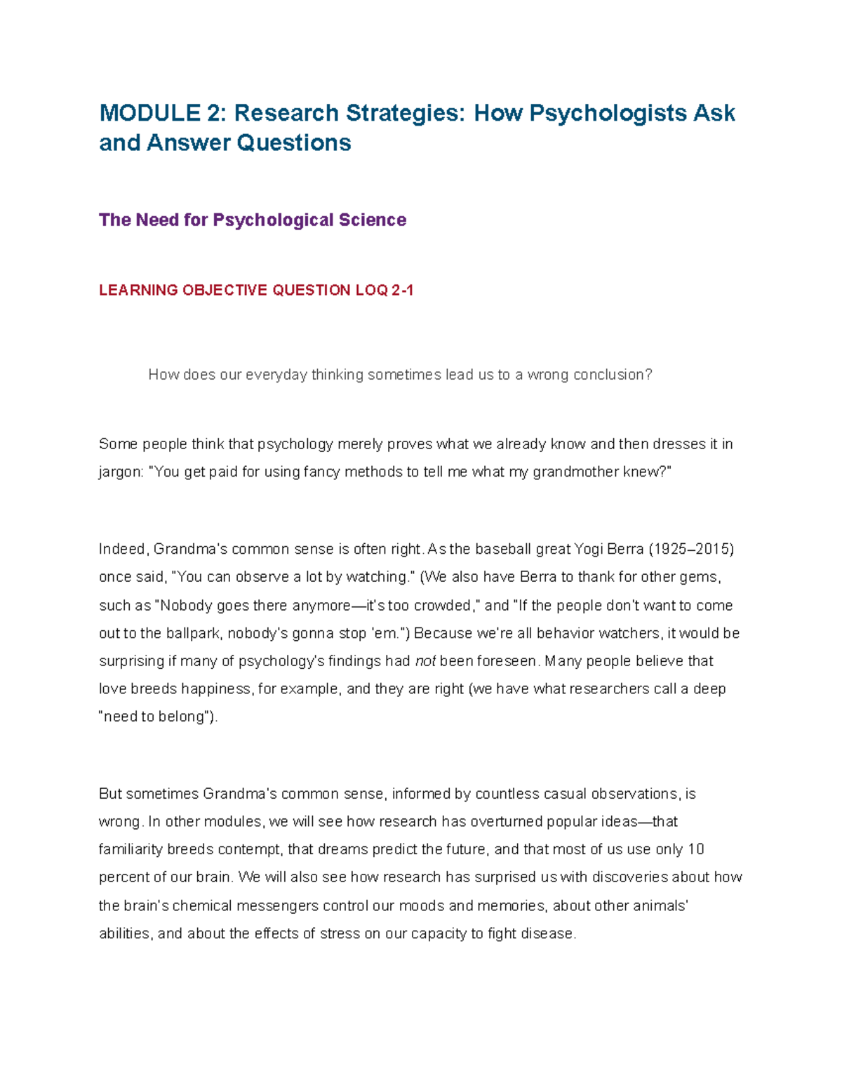 Module 2 Research Strategies How Psychologists Ask and Answer Questions