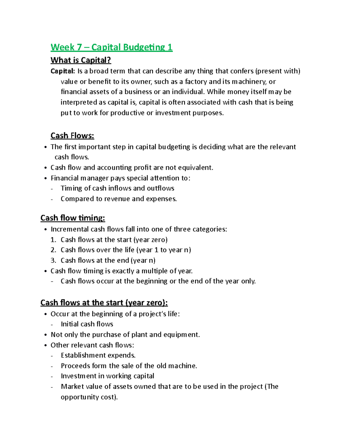 Week 7: Capital Budgeting 1 - Fundamental of Finance Notes - 025300 ...