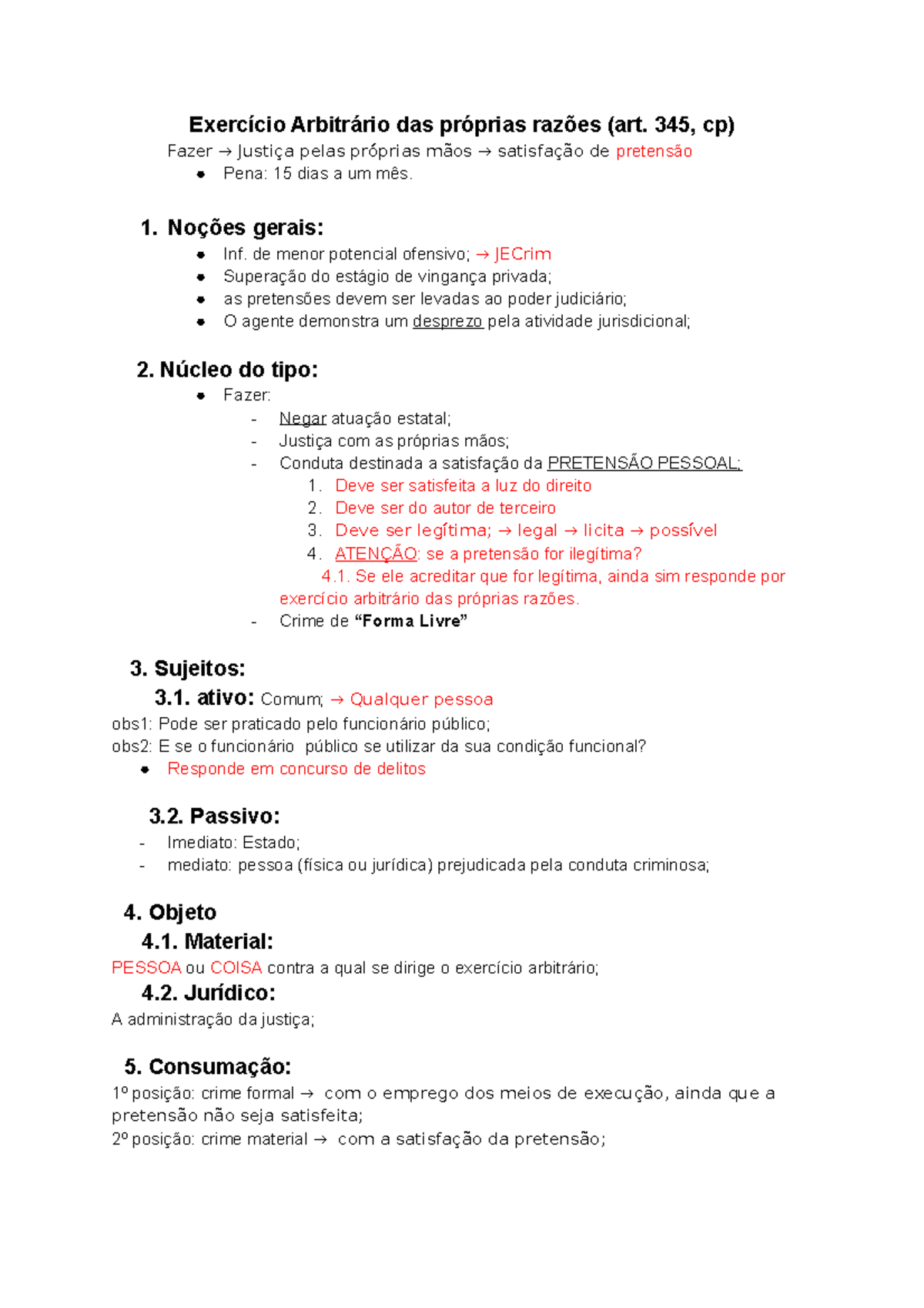 Crimes em espécie II - anotações do período inteiro - Exercício ...