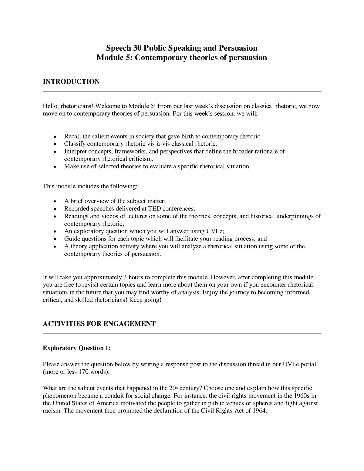 Speech 30 Module 5 - mod 5 - Speech 30 Public Speaking and Persuasion ...