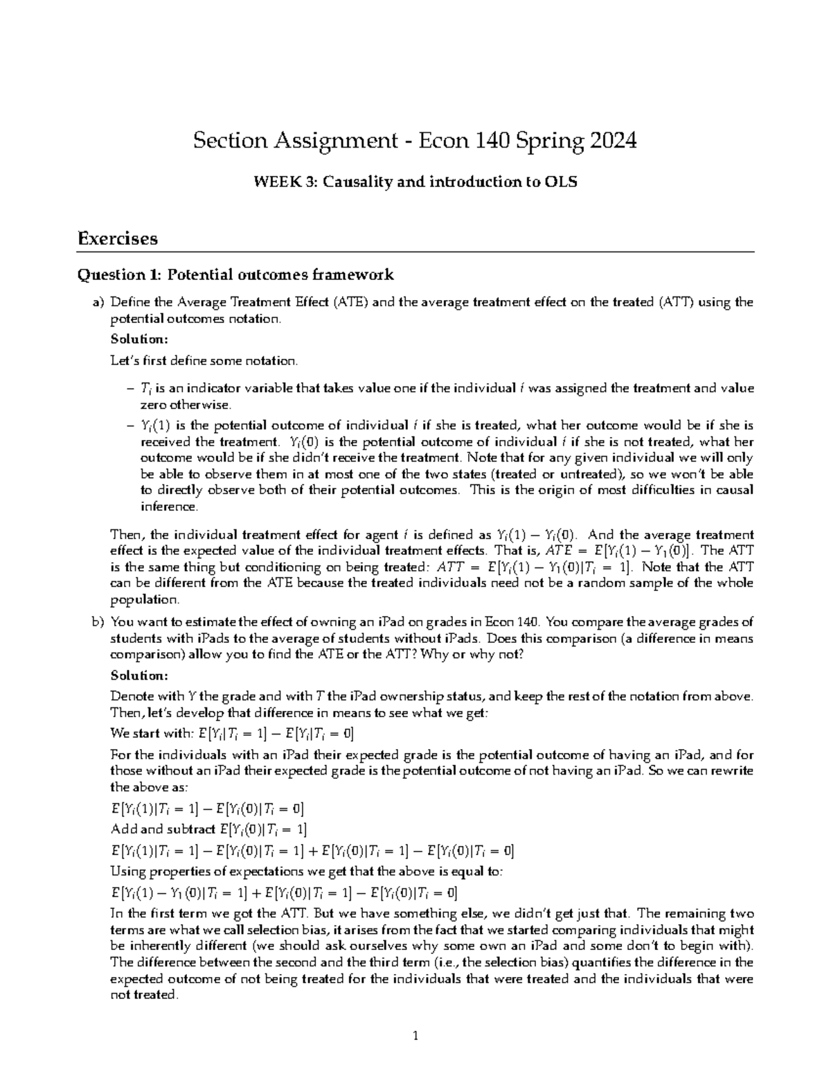 SA3 Solution Econ140 - Section Assignment - Econ 140 Spring 2024 WEEK 3 ...