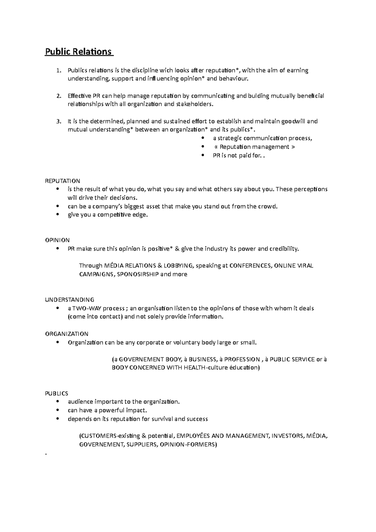 PR - Definition - Public Relations Publics relations is the discipline ...
