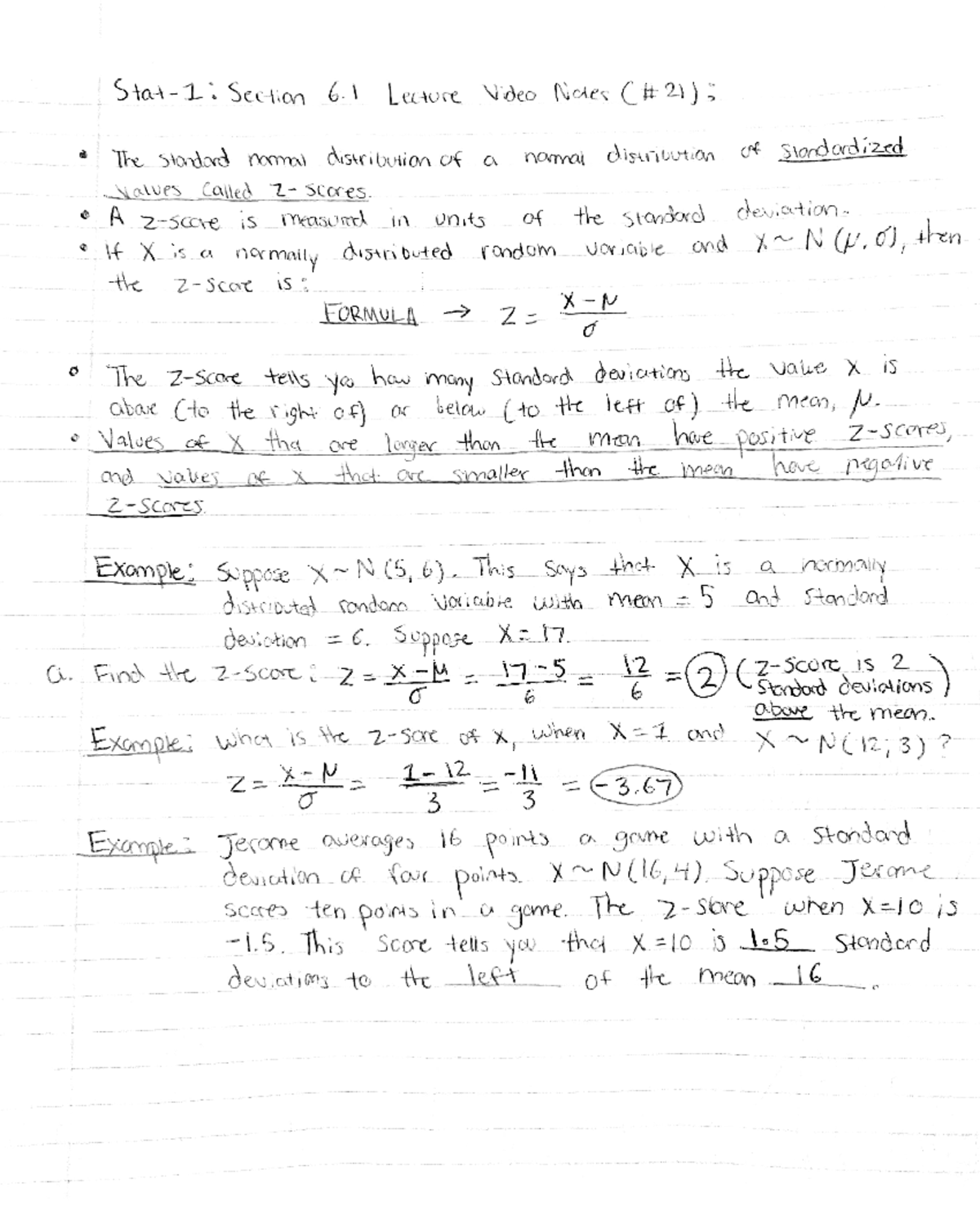 STAT-1 Chapter 6 Lecture Video Notes (#21 - #22) - Staa-1 Section. 1 ...