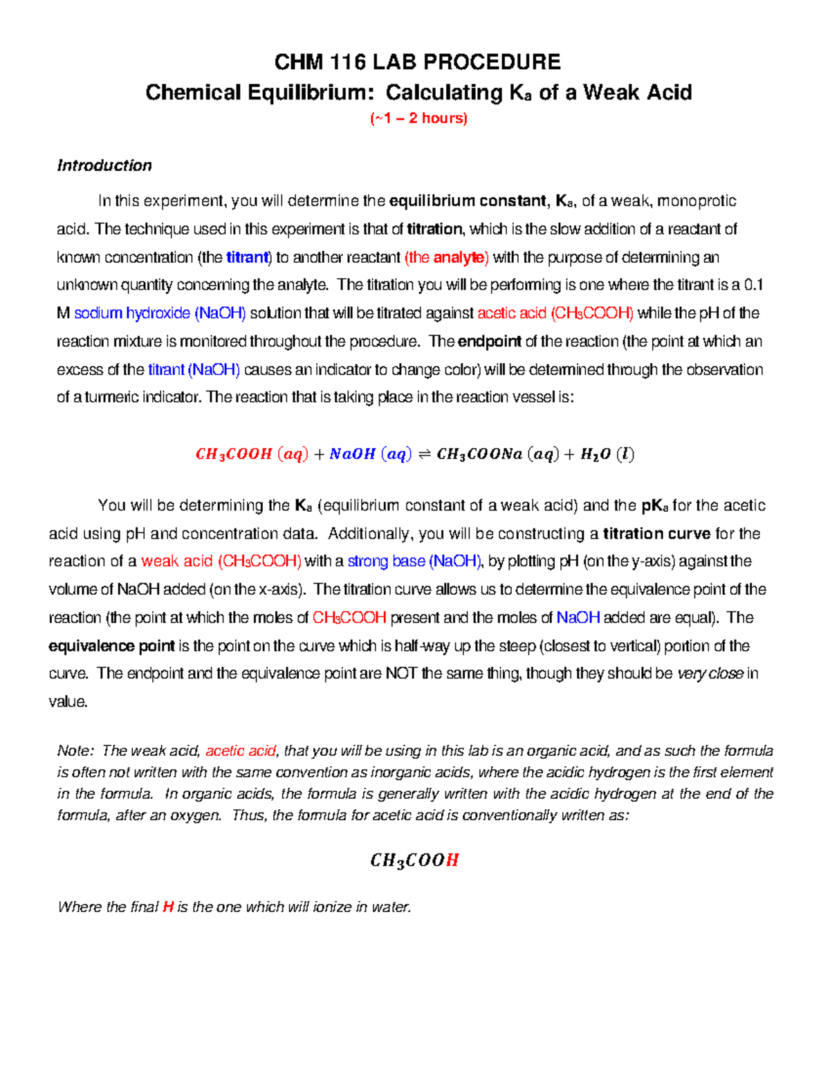 Chemical Equilibrium Procedure Sum23 - CHM 116 - ASU - Studocu