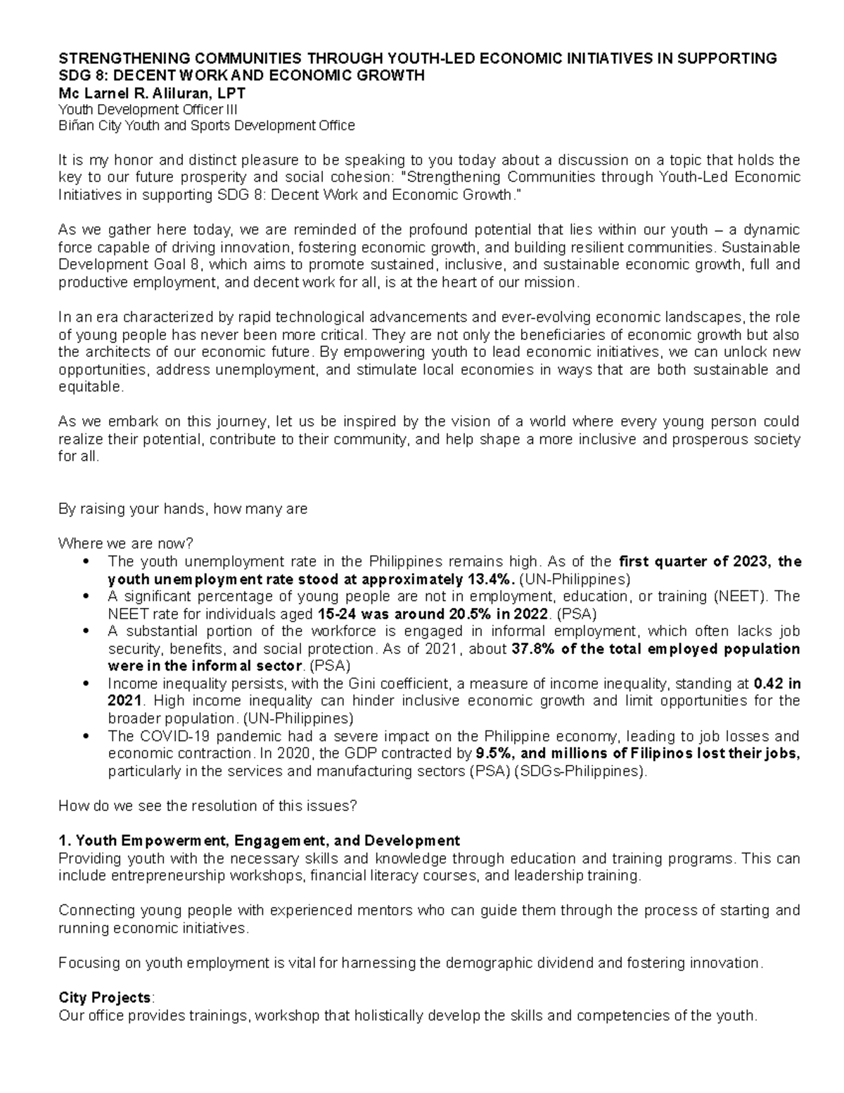 SDG 8 Manuscript - N/A - STRENGTHENING COMMUNITIES THROUGH YOUTH-LED ...