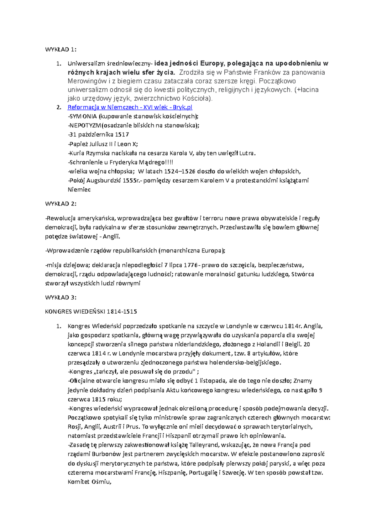 WYKŁAD 1 - Notatka - WYKŁAD 1: Uniwersalizm średniowieczny- idea