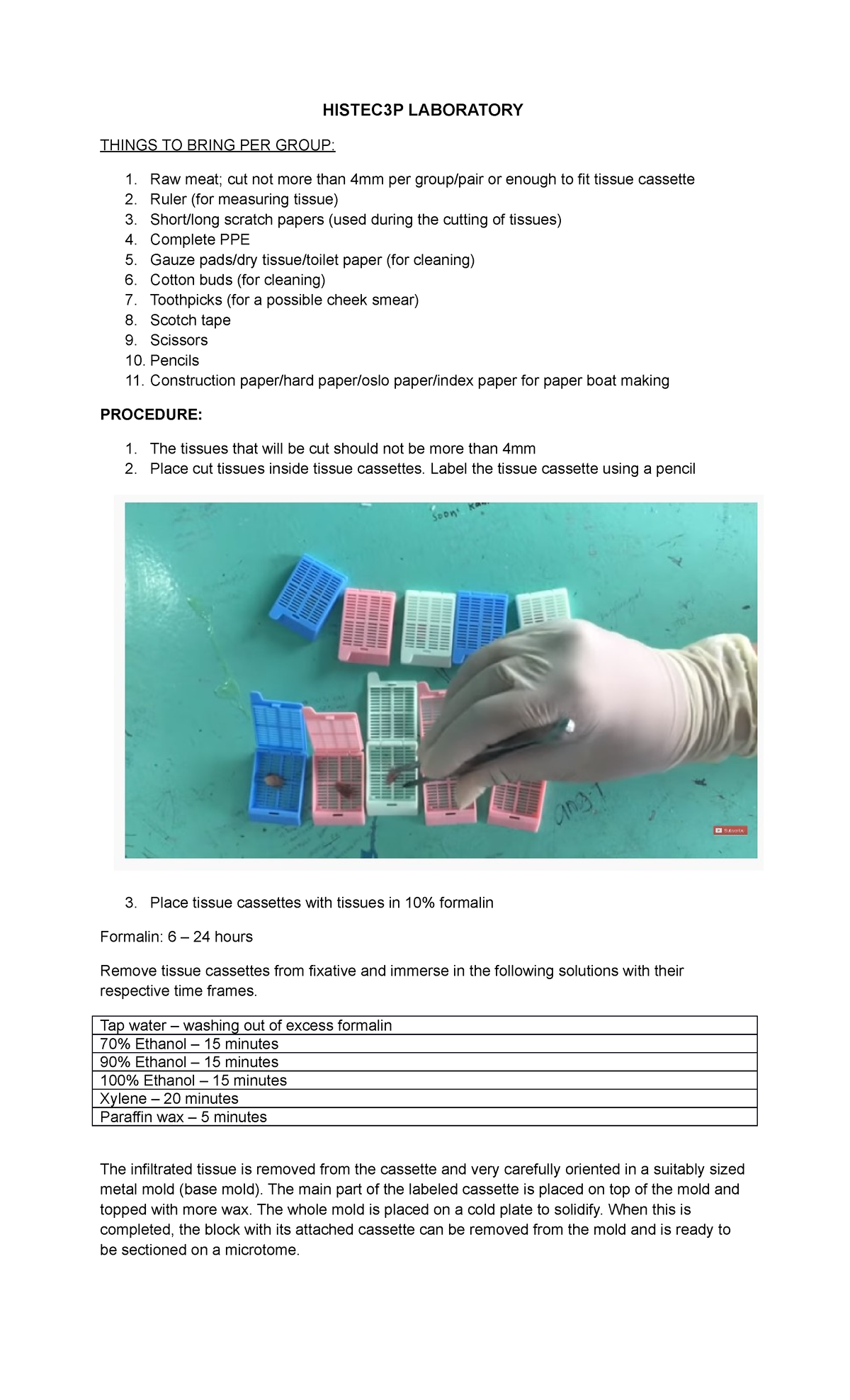 Histec 33P Lab Activity Sheet HISTEC3P LABORATORY THINGS TO BRING PER GROUP Raw meat; cut not