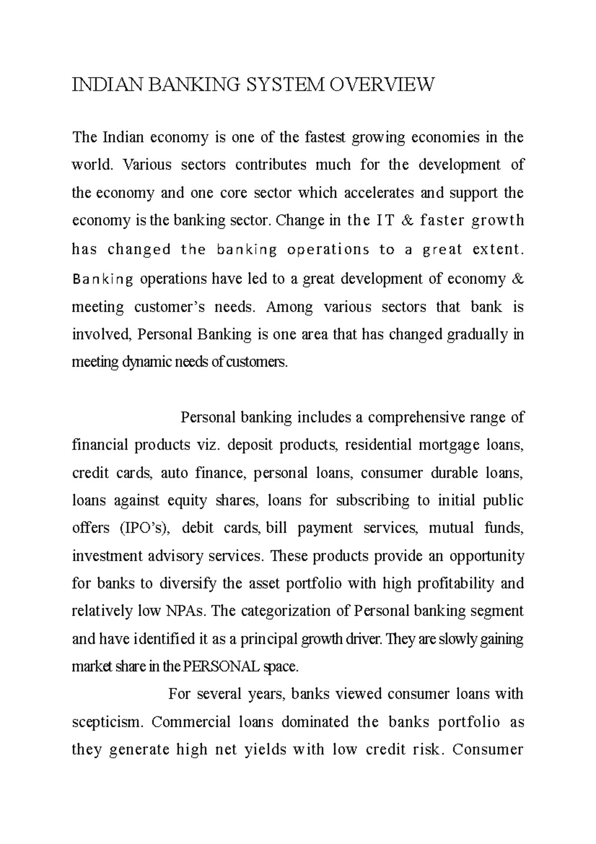 essay on banking system in india