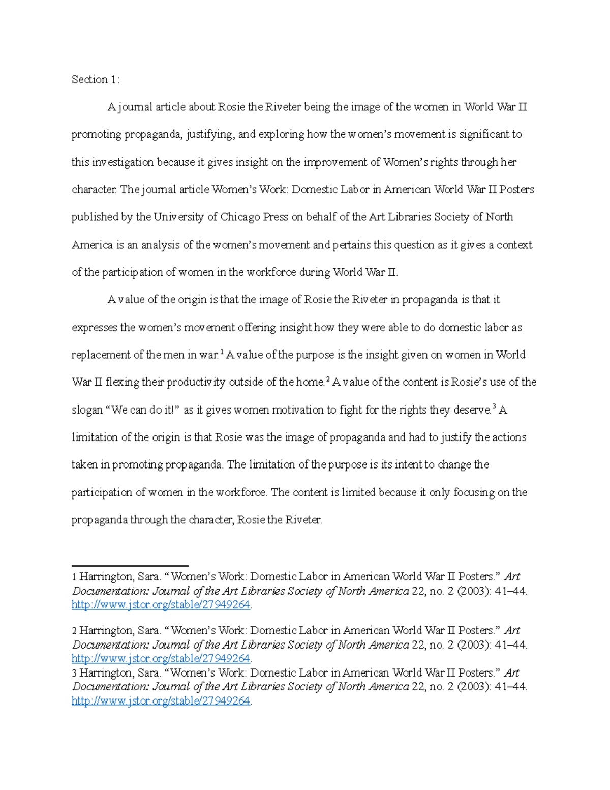 History IA Section 1 Section 1 A journal article about Rosie the