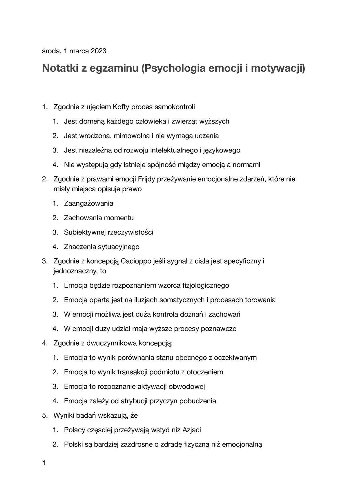 Emocje-Egzamin-1 - Xxx - środa, 1 Marca 2023 Notatki Z Egzaminu ...