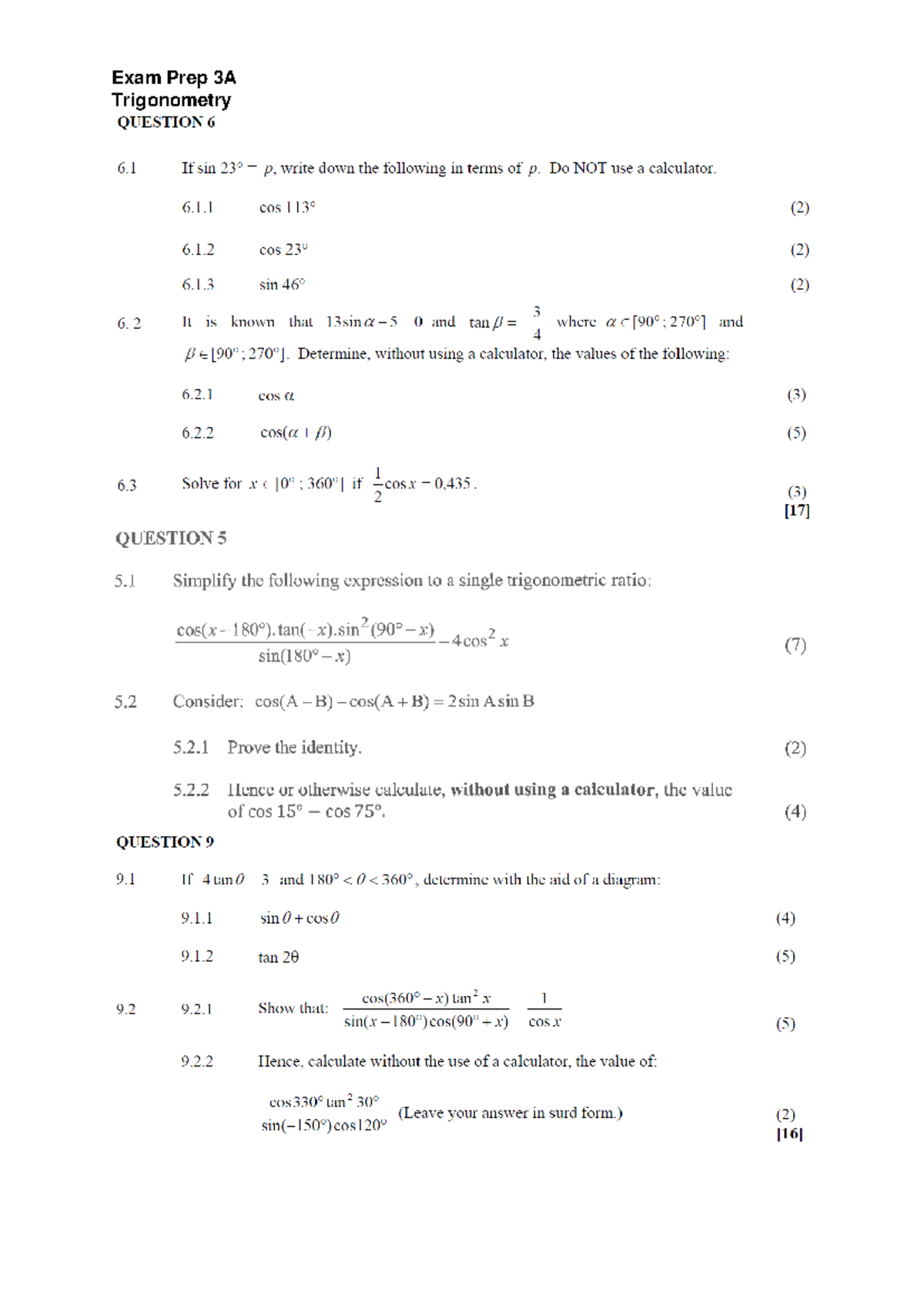 Exam Prep 3A Trigonometry - Studocu