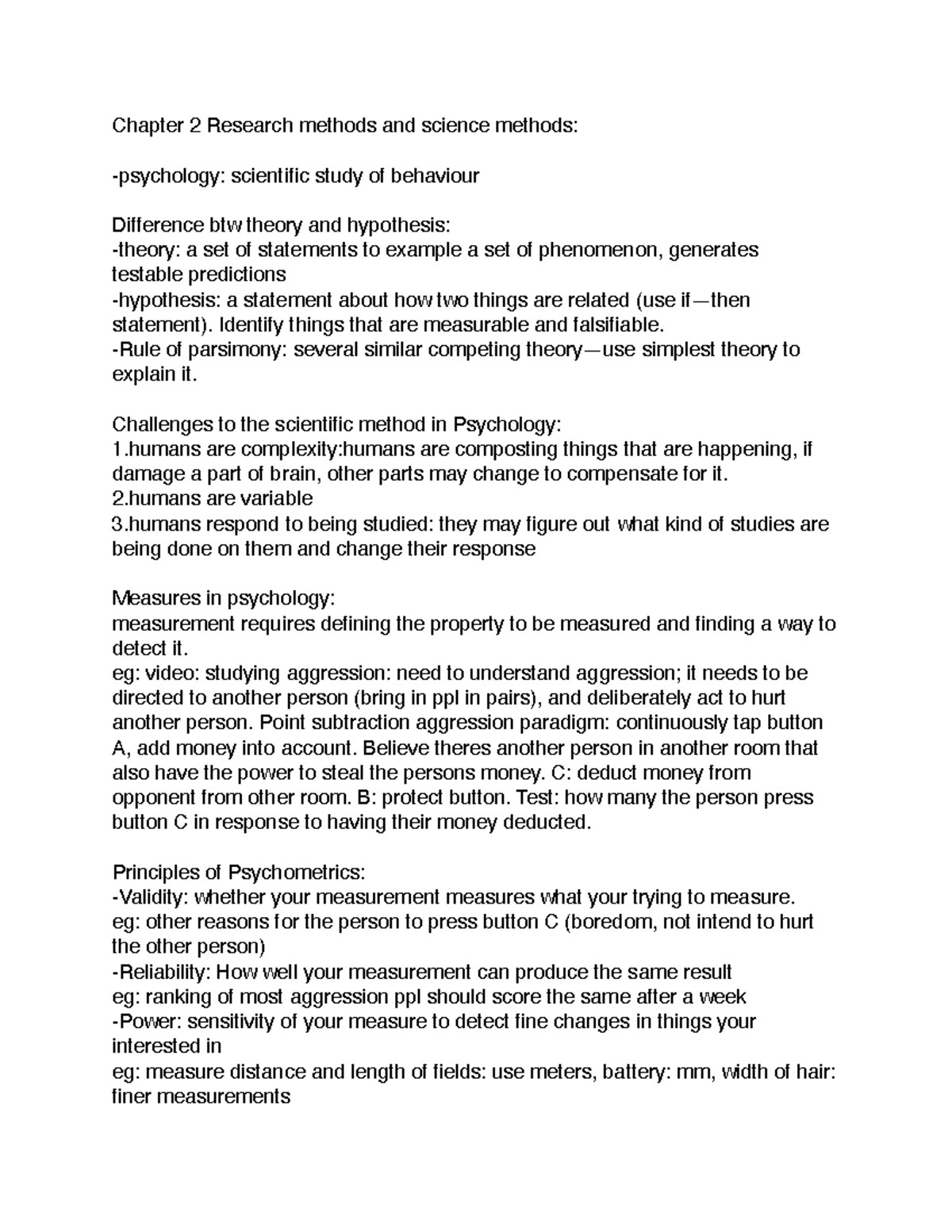 Psy ch2 - Lecture notes 2 - Chapter 2 Research methods and science ...