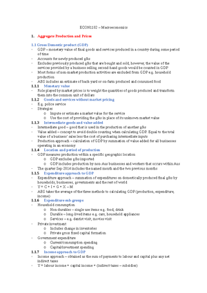ECON1102 Lecture Notes - ECON Topic 1 - Output and Prices ...
