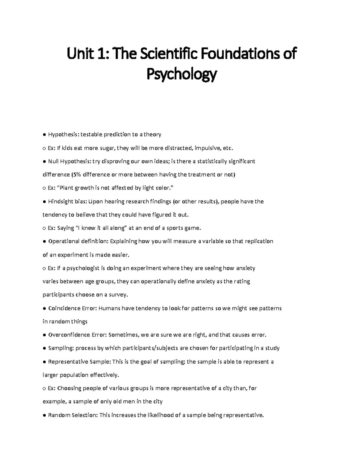 Unit 1 Psychology - Summarized Notes For Unit 1 - Unit 1 : The ...